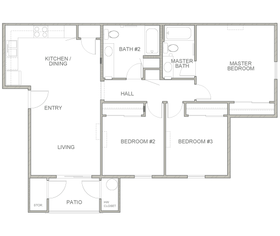 Table Mountain Apartments | Three Bedroom | Two Bathroom Floor Plan